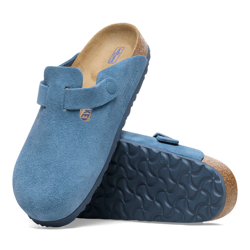 Birkenstock Boston Elemental Blue Suede Soft Footbed Birkenstock Village