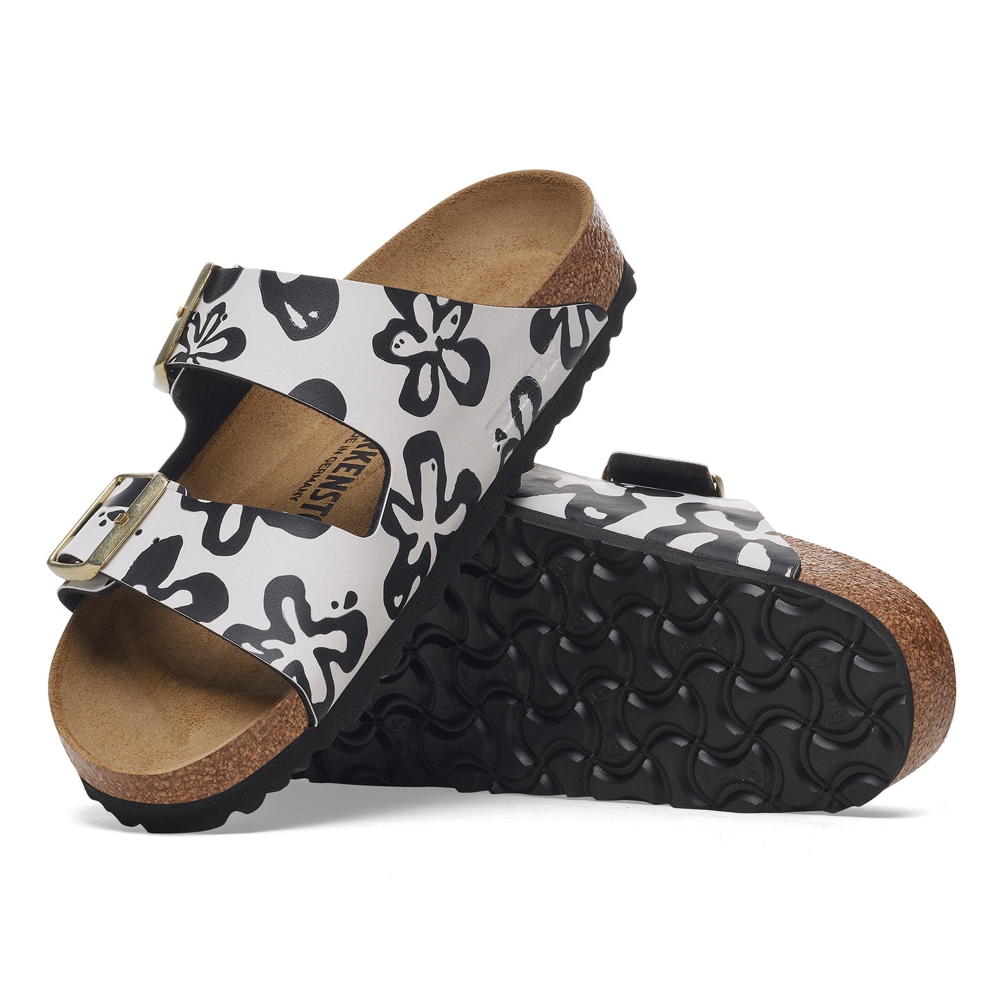 Birkenstock Women's Arizona Blooms Black/White Birko-Flor SHOES BIRKENSTOCK 36 Narrow