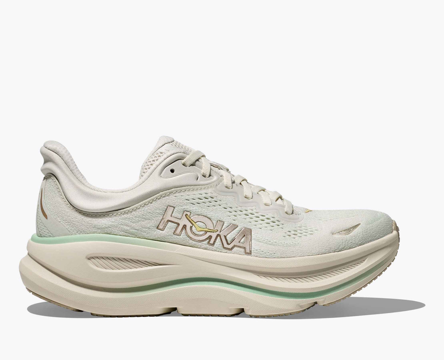 HOKA Women's Bondi 9 SHOES HOKA 6.5W Truffle Salt/Sea Glass