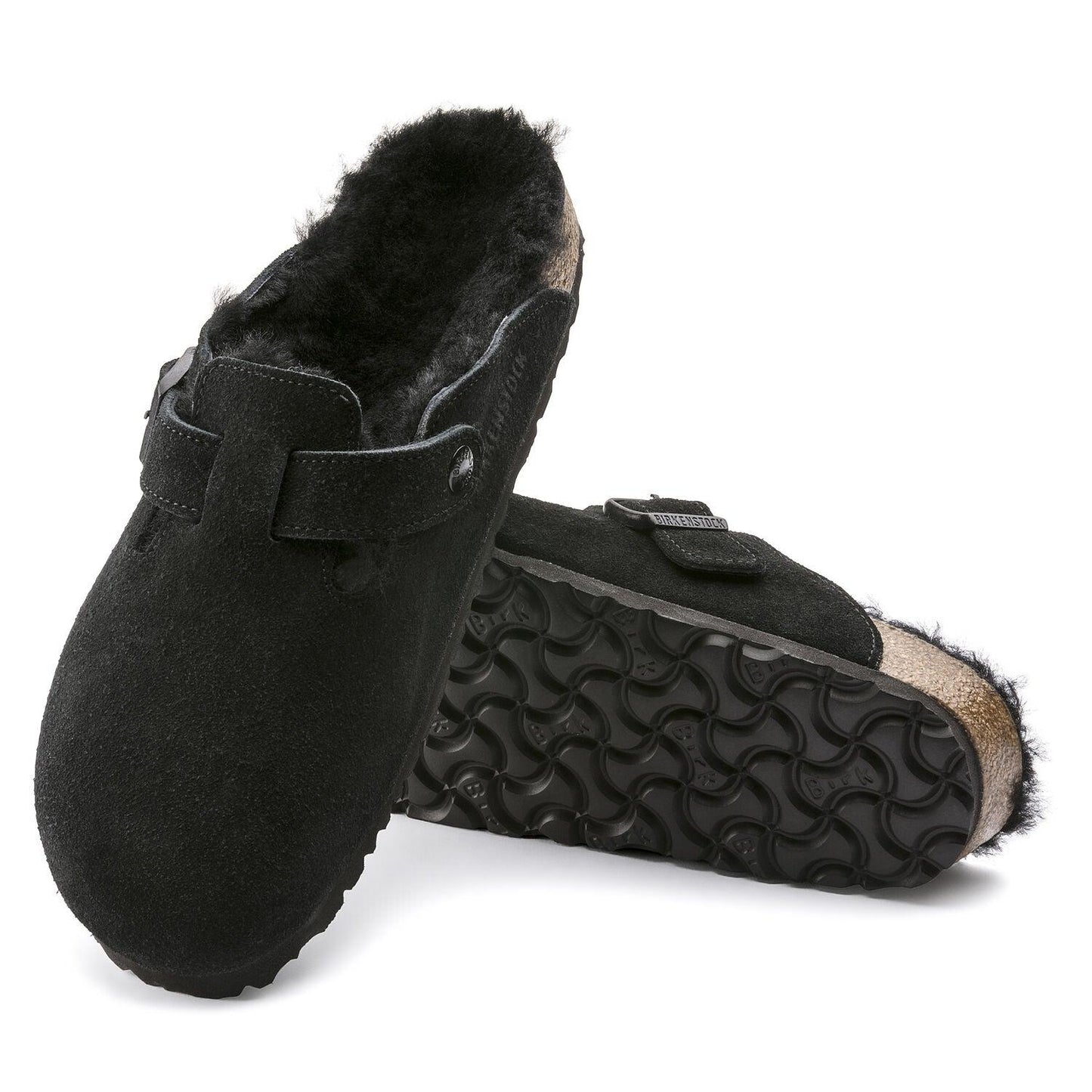 Birkenstock Unisex Boston Shearling Black Suede SHOES BIRKENSTOCK 36N Black