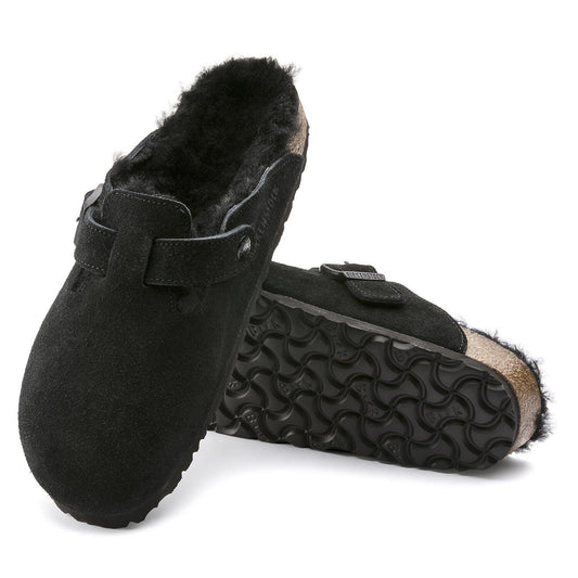 Birkenstock Unisex Boston Shearling Black Suede SHOES BIRKENSTOCK 36N Black