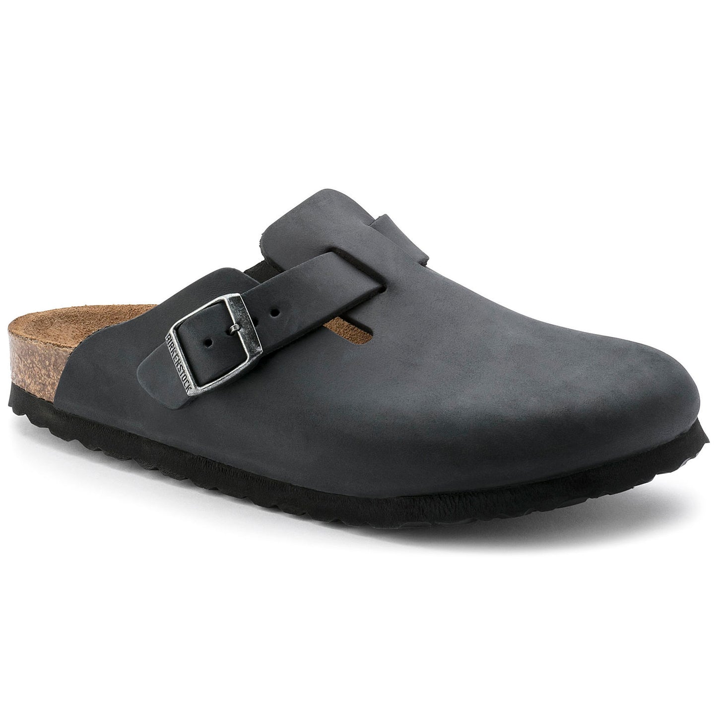 Unisex Boston Black Oiled Leather Classic Footbed
