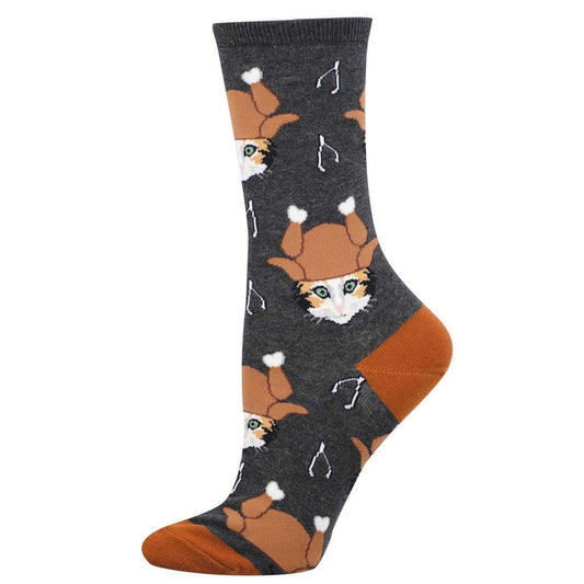 Socksmith Women's Thanksgiving Cat SOX SOCKSMITH Charcoal Heather