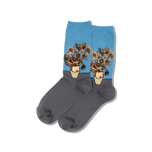 Hot Sox Women's Van Gogh's Sunflower Crew SOX HOTSOX Blue  