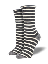 Load image into Gallery viewer, Socksmith Women&#39;s Sailor Stripe Crew SOX SOCKSMITH Ccharcoal/White  
