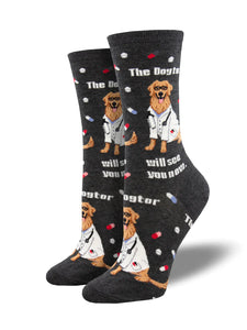 Socksmith Women's The Dogtor Is In Crew SOX SOCKSMITH Charcoal  